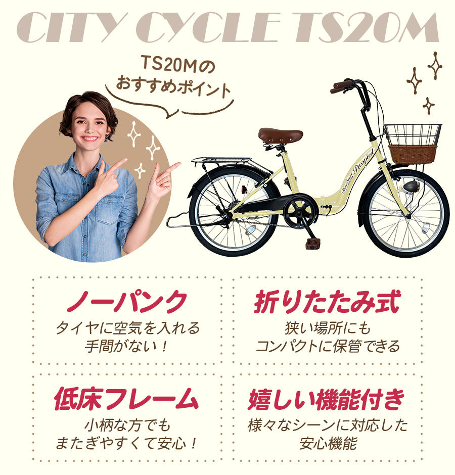 20インチ折りたたみ自転車 [TS20M-np] ノーパンクタイヤ