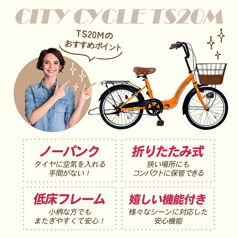 20インチ折りたたみ自転車 [TS20M-np] ノーパンクタイヤ